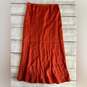 Eileen Fisher linen blend burnt orange midi skirt size medium